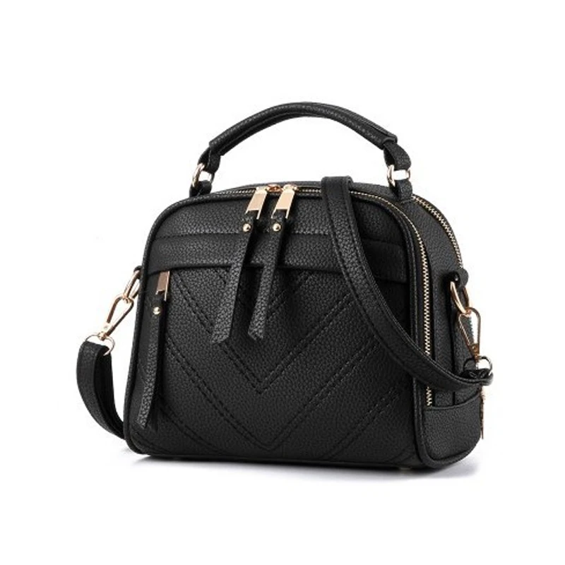 Homeda Pu Handbag Solid Rivets Woman Shoulder Bag Zipper Straps Modern