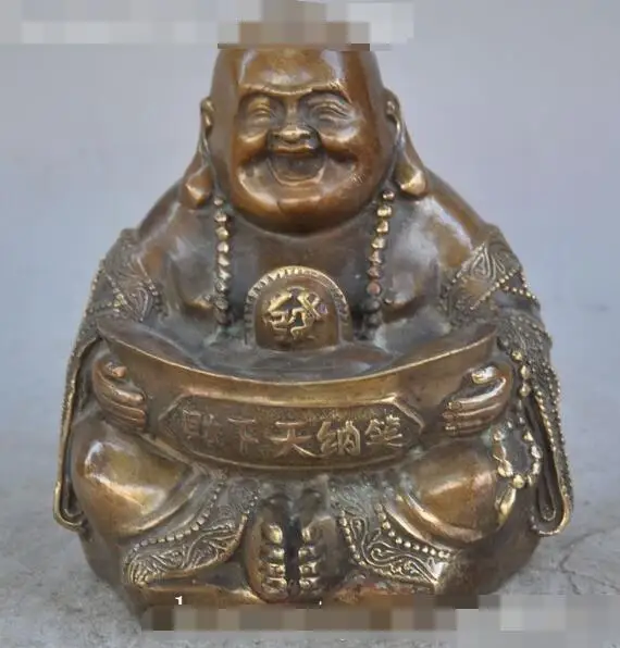 

S01318 chinese buddhism fane bronze wealth yuanbao happy Laugh Maitreya Buddha statue