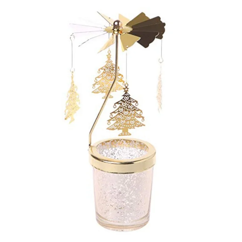 Романтический вращающийся подсвечник, чайный светильник, подсвечник, металлический чайный светильник, держатели, карусель, для дома, вечерние, Декор, подарок - Цвет: Winter cedar-Gold