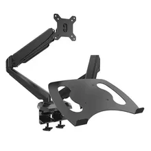 Full Motion Desktop Mount 2-in-1 Dual Gas Spring Arm Tablet Laptop Holder & Monitor Holder With USB Port Audio and Headset Port
