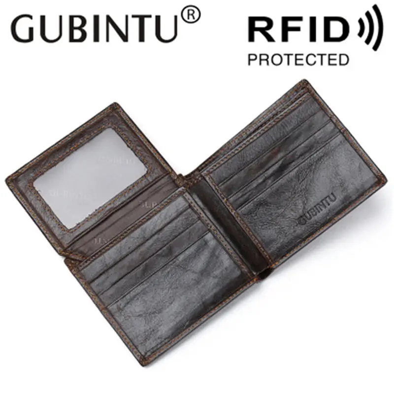 

GUBINTU RFID Blocked Leather Antimagnetic Man Wallet Men's RFID Protection Card Pack Wallet Male Carteras with Card Photo Holder