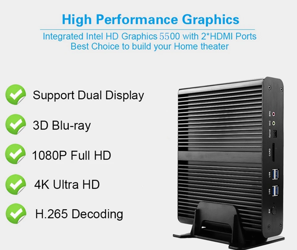 Лучший мини-компьютер в сборке Core i7 4500U 5500U 2LAN 4K HTPC Linux Ubuntu Win10 8USB Dual Nics безвентиляторный мини настольный компьютер