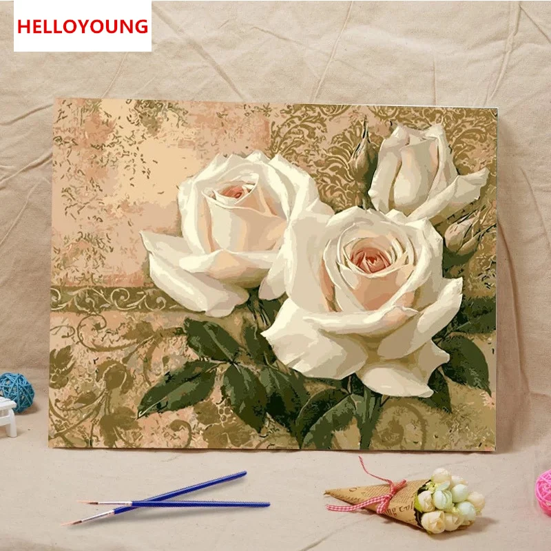 

Charming Rose Flowers Handpainted Oil Painting Digital Painting by numbers oil paintings chinese scroll paintings Home Decor