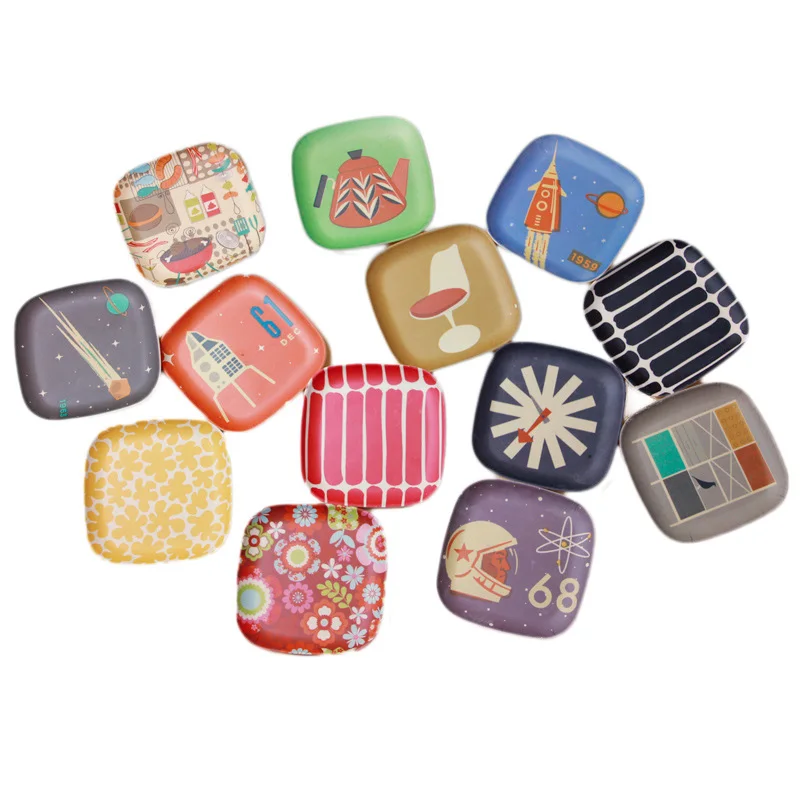 

Colorful Mini Snack Dish Fruit Environmental Flat Plate Cartoon Bamboo Fiber Square Plate Small Food Tray Dinnerware 3pcs/set