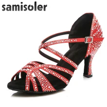Samisoler Latin Dance Shoes Women with Black Satin tango jazz Salsa Rhinestone Shoes Dance For Women Ballroom Dancing Shoes Hig purple satin latin dance shoes with rhinestone women s salsa shoes free shipping xc 6367