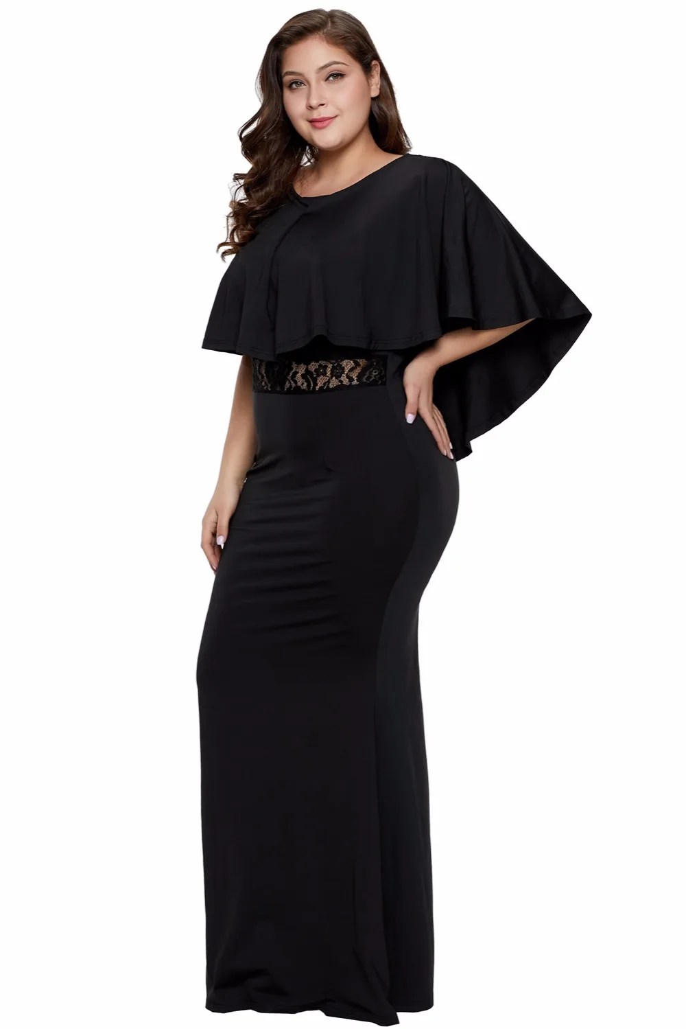 Black-Red-Cape-Overlay-Plus-Size-Dress-LC611053-2-3