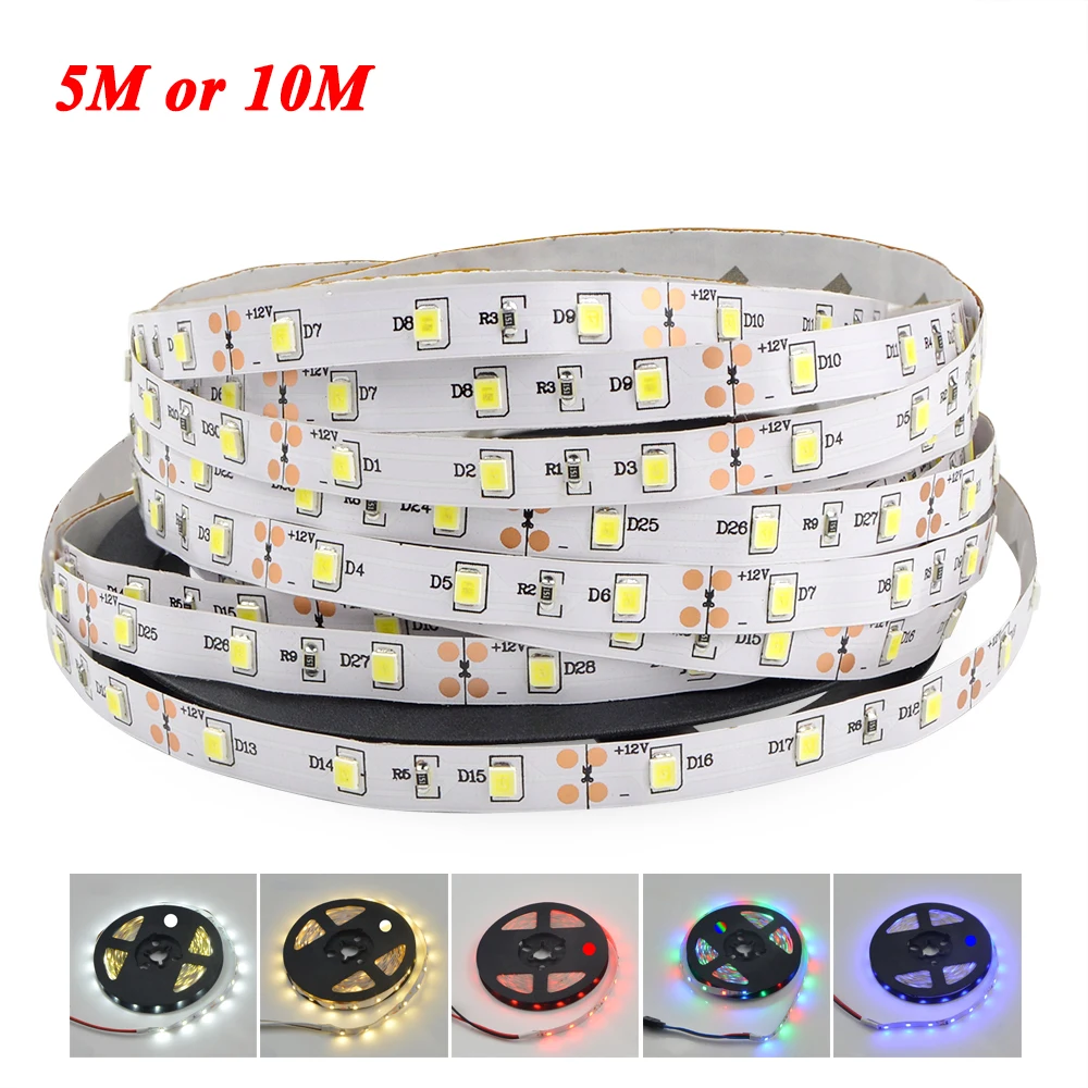 1 рулон 5 м 2835 3528 SMD более яркий чем 5050 5630 Светодиодная лента светильник DC12V