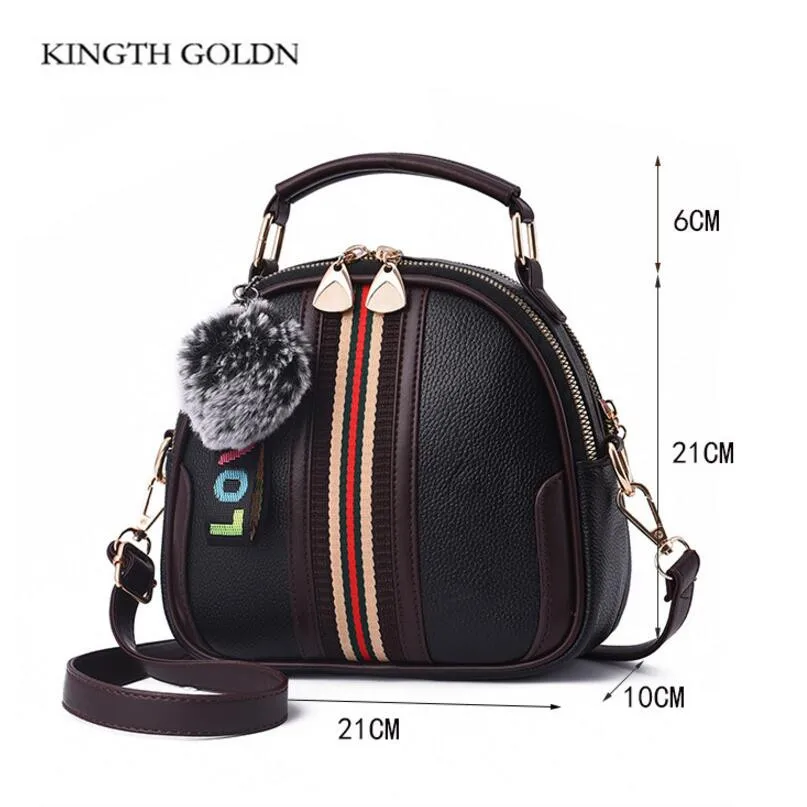 

KINGTH GOLDN women handbag pu leather messenger bags fashion women's shoulder bag hairball female ladies handbags crossbody bag