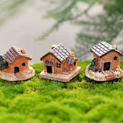 

HERMOSO 6 PCS Modern Mini Villa Micro Cottage Resin House Moss Miniature Landscape Garden Decoration Handmade DIY Resin Crafts