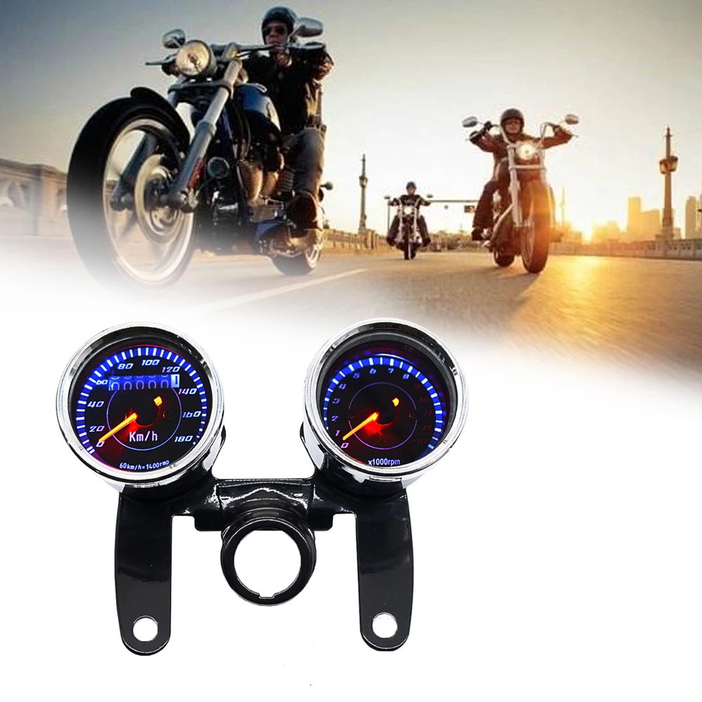 2 in 1 Motorcycle Odometer Speedometer Tachometer Speed Meter 12V for