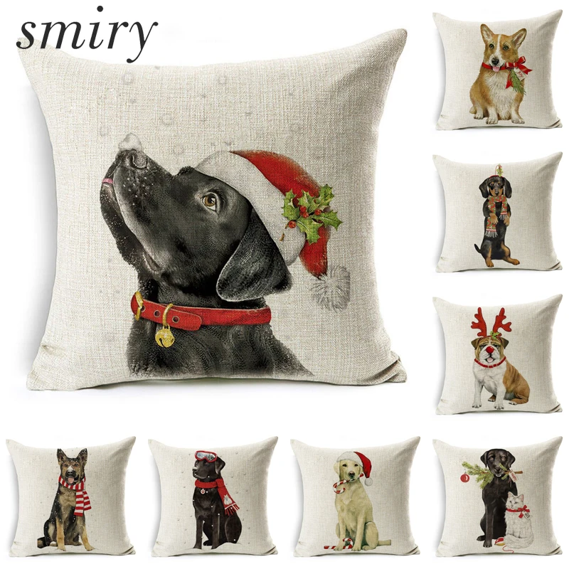 

Smiry Christmas Line Pillow Cover Cartoon Lovely Dachshund Dog With Hat Decorative Modern Sofa Chair Cushion Cover Pillow Case