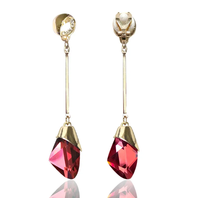 Long Tassel Rhinestone Earrings Crystal Water Drop Ear Clip on Earrings Without Piercing for Women Wedding Clip ear clip earrings clip earrings ear clip ear accessories