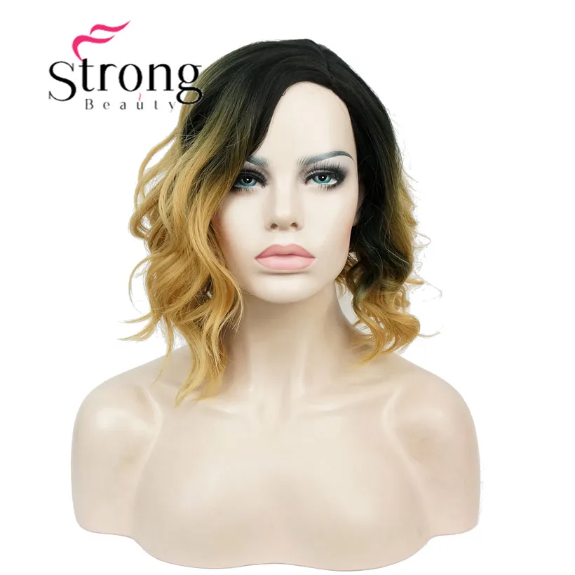 StrongBeauty короткий черный/коричневый Омбре Боб, боковая часть, без челки полный синтетический парик выбор цвета