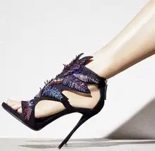 Tribal Shoes Feather Crystal Embellished Women Sandals String Bead Super High Heeled Shoes Sexy Cut-outs Retro Rome Dress Sandal chic blue bead and leaf shape embellished retro ring for women