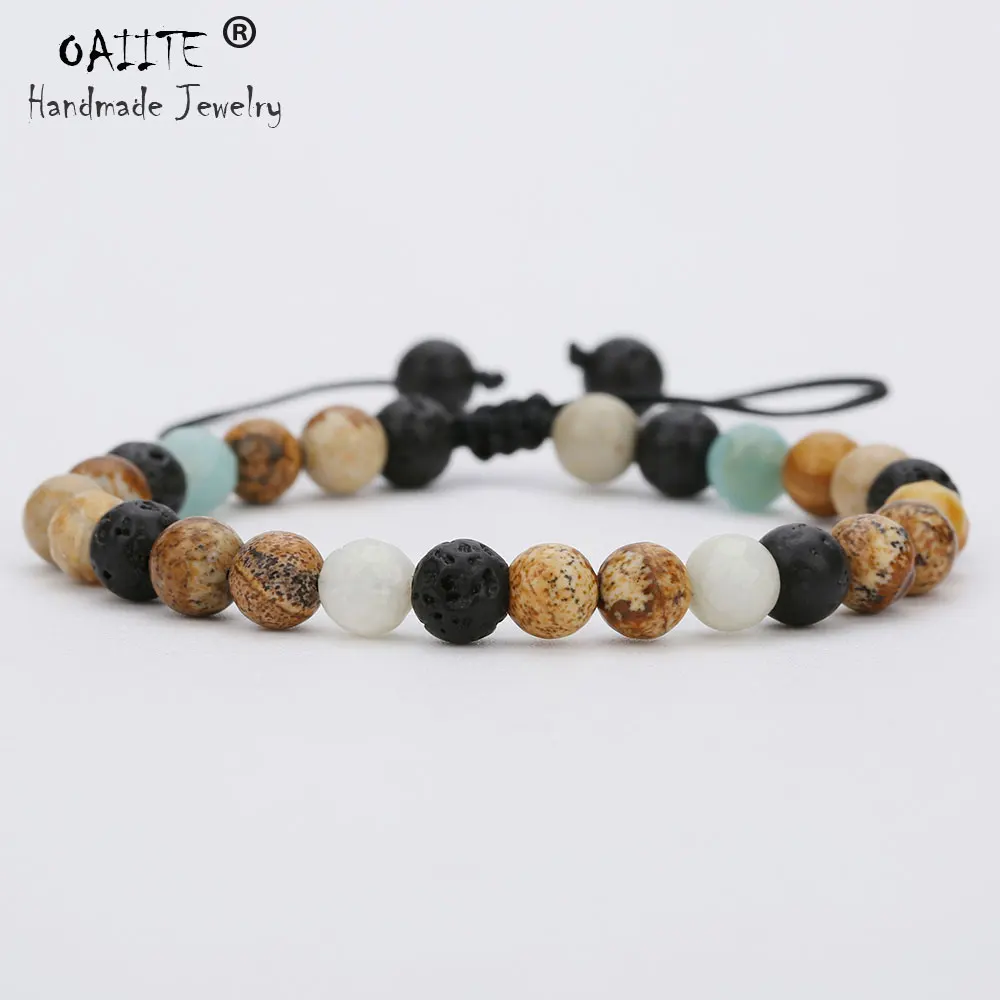 

OAIITE 6mm Natural Stone Beads Bracelet for Women Men Handmade Amazon & Picture stone & Volcanic stone Strand Bracelet