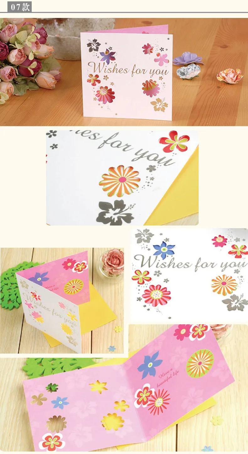 1 лот = 12 шт.! творческий полый поздравительная карточка/Цветы и бабочки на день рождения фестиваль карты/с конвертом