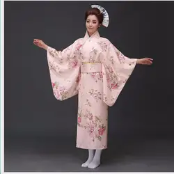 Новый розовый традиционных японских Для женщин полиэстер сатин кимоно юката Mujeres Quimono вечернее платье цветок один размер