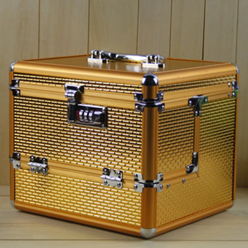 Large Size Aluminum alloy 3layer Professional Suitcase Cosmetic Case,Jewelry Makeup Storage Box Wedding Birthday Gift Travel bag