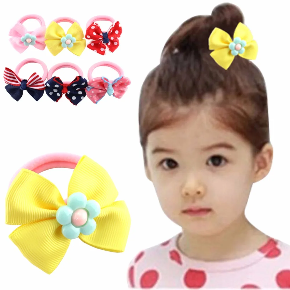 1PC Sweet Solid Print Bow Elastic Hair bands ropes Kids Hair ties