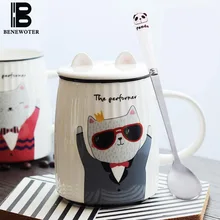 500ml Cute Cat Cartoon Ceramic Porcelain Mug with Lid Coffee Cup Oatmeal Water Milk Tea Coffee