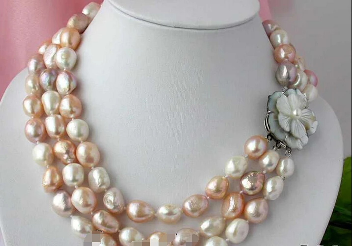 

Free shipping >>>>>z2465 NATURAL 3row 16mm baroque white pink purple FW pear necklace
