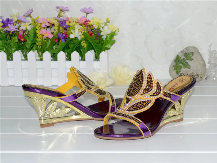 Purple Korean Sexy Diamond Fashion Casual Open Toe Slippers With Heel Womens Shoes Large Sizes High Heels Sandals Wedges 2016-6