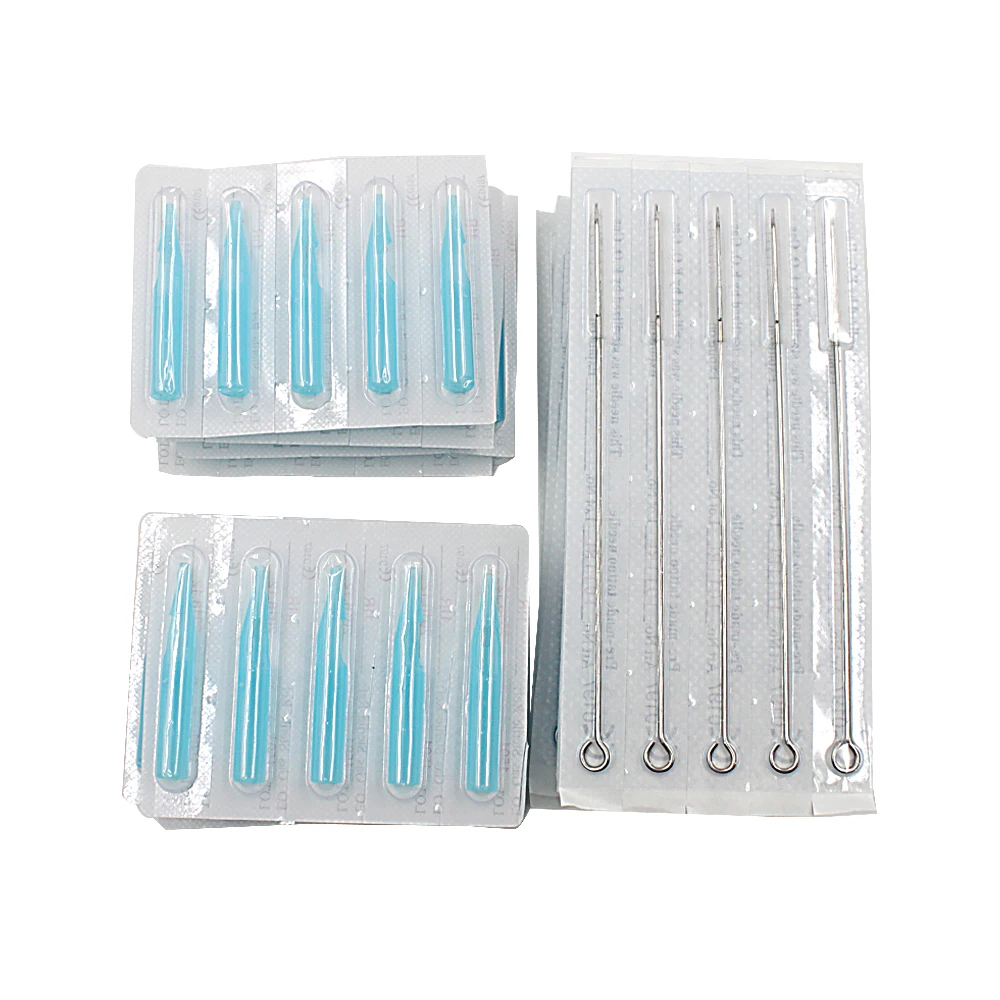 Steriled 50 pc tattoo needles 5 RL and 50pcsBlue Tattoo Tips 5R Kit