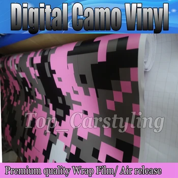 

1.52x5m/roll Pink Black White Digital Camo Vinyl Sticker for car body decoration Digital Camouflage vinyl with Bubble Free