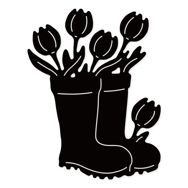 

Ufurty Rain Boot Planter Metal Cutting Dies Stitched DIY Scrapbooking Stamps Craft Embossing Die Cut Making Stencil Template