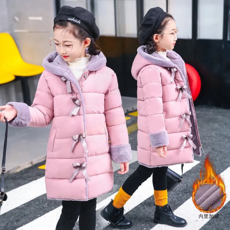 Новая зимняя одежда для девочек; теплая куртка; Детское пальто с капюшоном; хлопковые розовые куртки принцессы для девочек; Верхняя одежда; Детские Пуховые парки