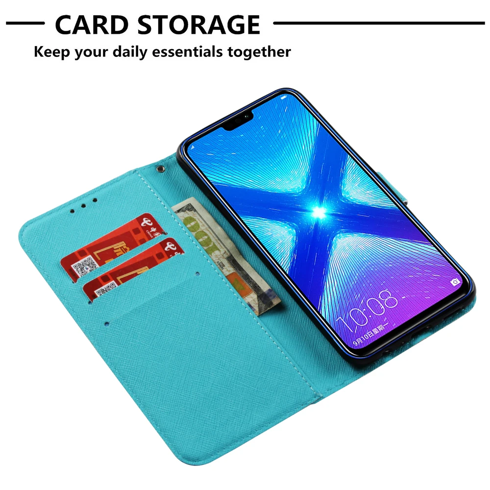 Чехол Кошелек для Huawei P Smart Y5 Y6 Y7 2017 Y9 2018 2019 Honor 8X Max 8A Note 10 9 lite 10i 7C 7A Pro откидной из