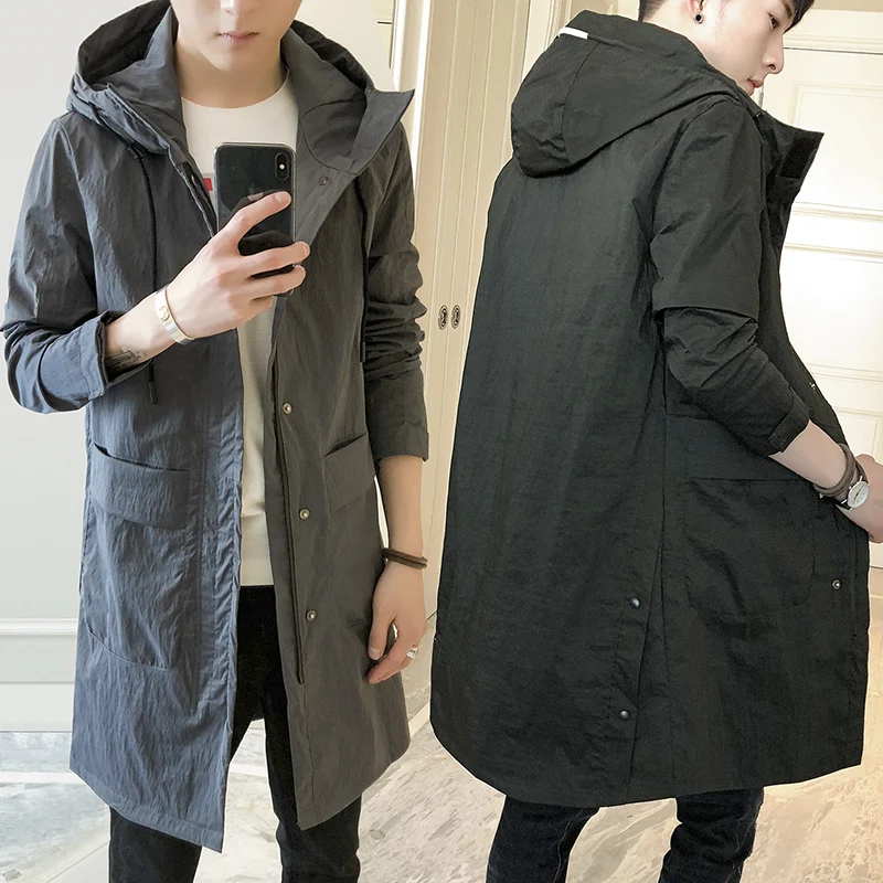 Тренч с капюшоном мужской модный длинный весенне осенний размер M 4XL|fashion men jacket|mens
