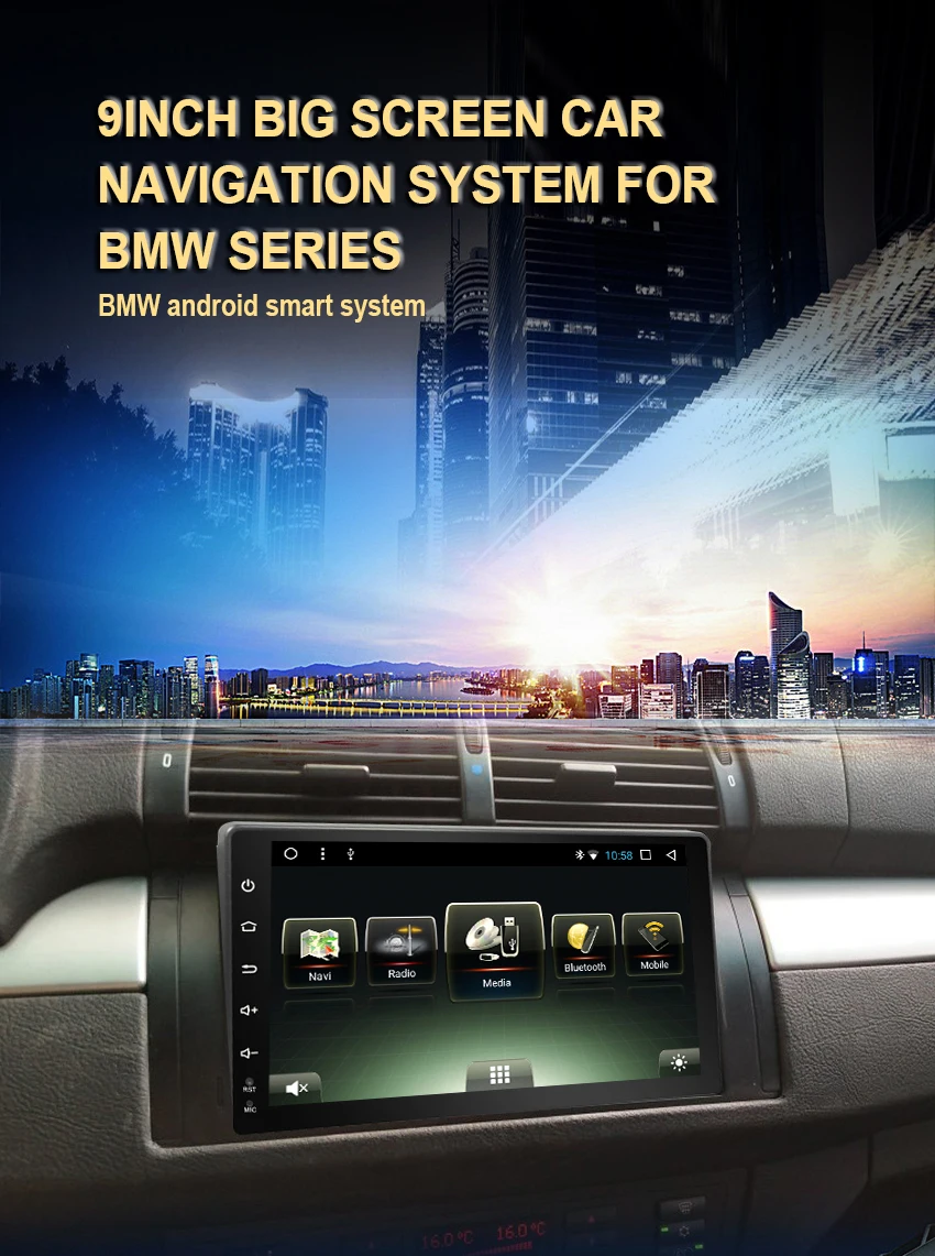 1 Koason 9 inch Android System 7.1.1 Car Media Player GPS Navigation With disc Stereo for BMW E39 1995-2003