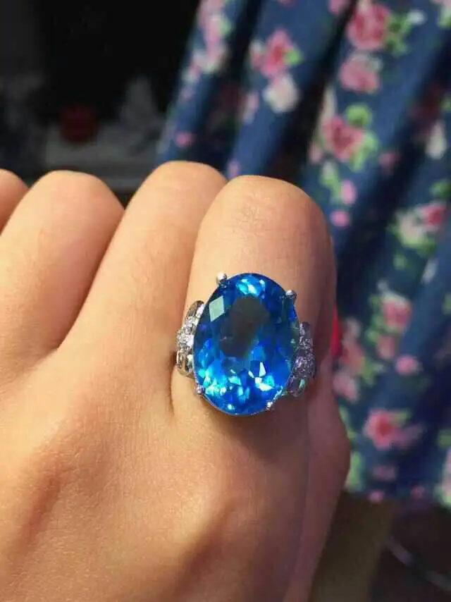 

Natural blue topaz stone Natural gemstone ring S925 sterling silver trendy Elegant big round women party gift fine Jewelry