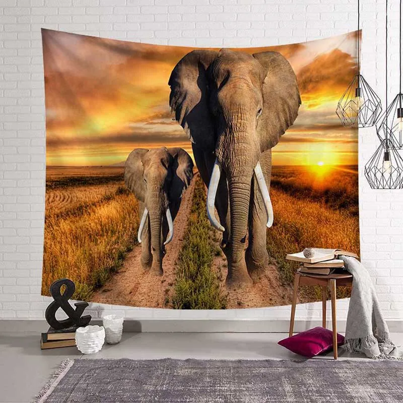 

Short Velveteen Tapestry Wall Hanging Tapestry Blanket House Art Decor Polyester Elephant Printed Window Cover Beach Mat Sheet