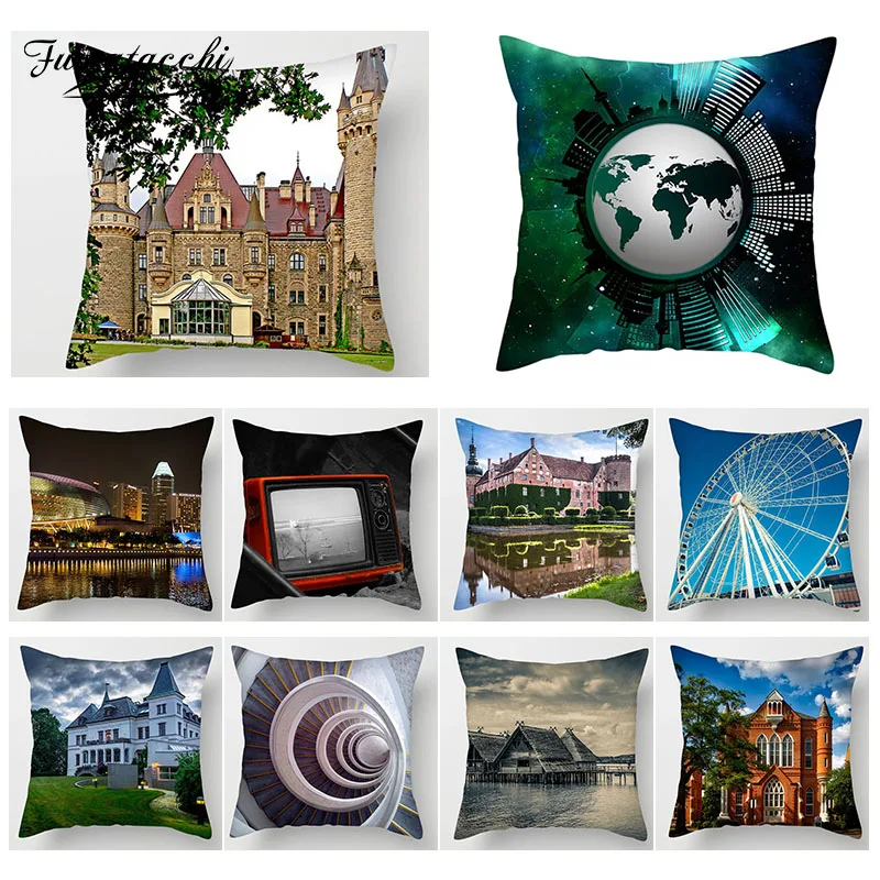 

Fuwatacchi Scenic Print Cushion Cover Famous Buildings Pillowcase Sofa Chair Living Room Accessories Home Decor Pillow Case