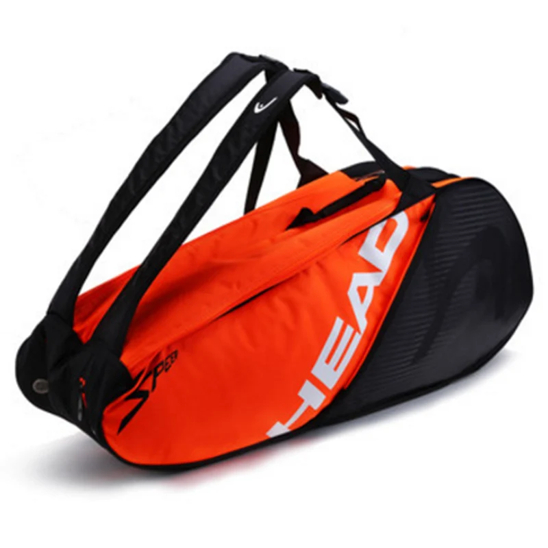 Cabeza tenis mochila negro naranja poliéster raqueta bolsa puede contener 9 raqueta bádminton Squash raqueta de tenis adultos hombres mujeres