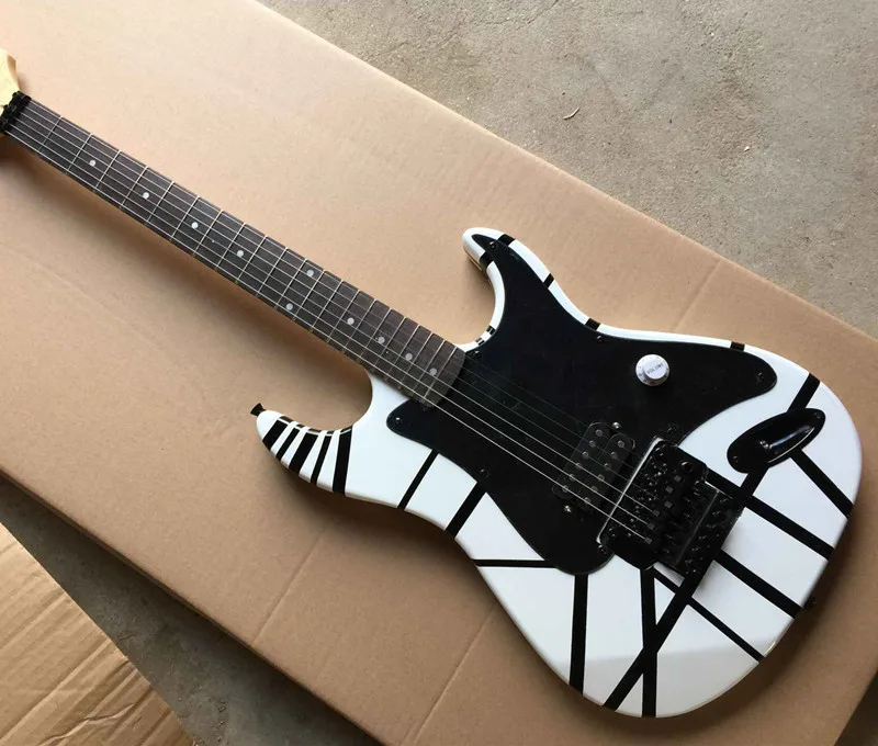 

6-String Electric Guitar,White Color Body with Black Lines,Black Pickguard,Rosewood Fingerboard,21 Frets,can be Can be Custom