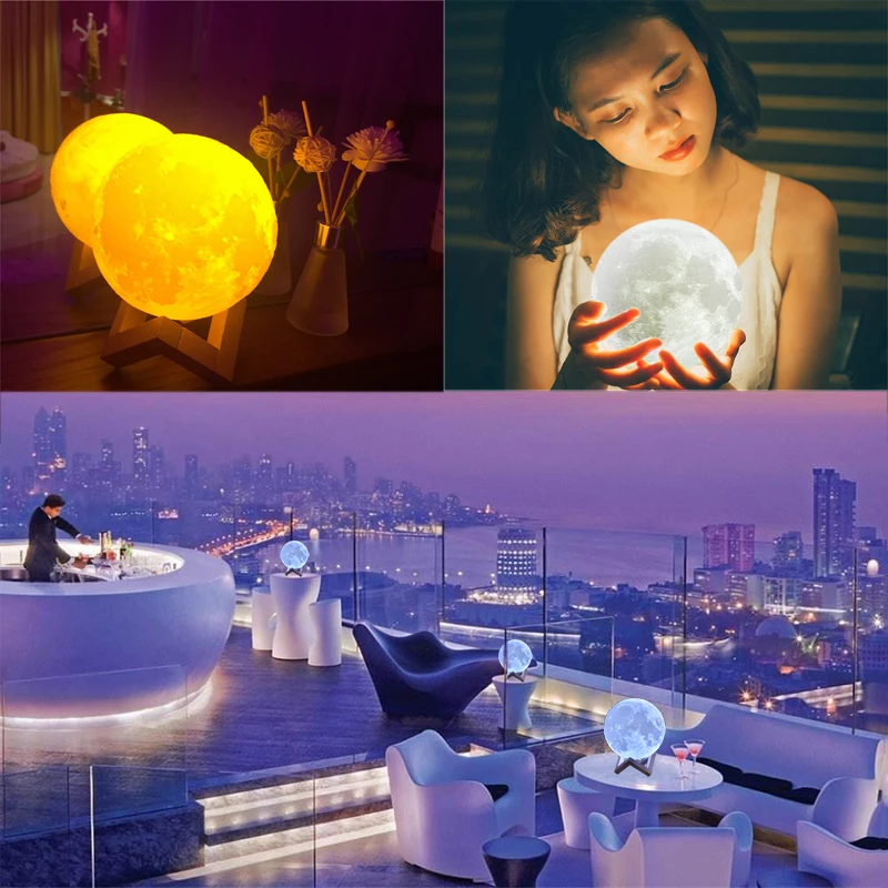  Round Led Night Light 3D Print Moon Lamp Colorful Change USB Rechargeable Touch Switch Luna Moonlig - 33001184108