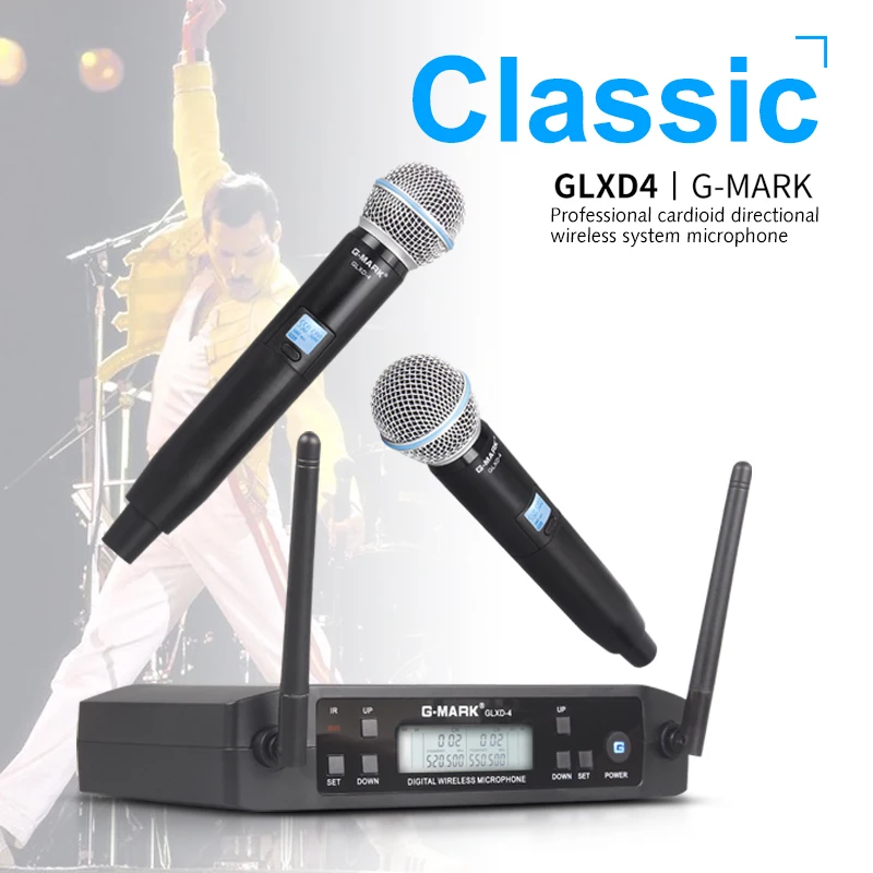 G-MARK GLXD4 Профессиональный UHF двойной беспроводной микрофон системы SM58 ручной микрофон 2 канала этап караоке Рождественский подарок