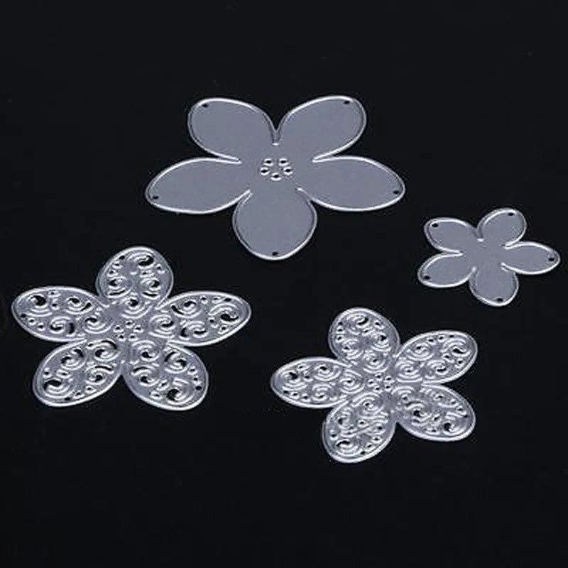 JX-LCLYL 4Pcs Metal Flower Shape Cutting Dies Stencils DIY Scrapbook Art Photo Album Gray