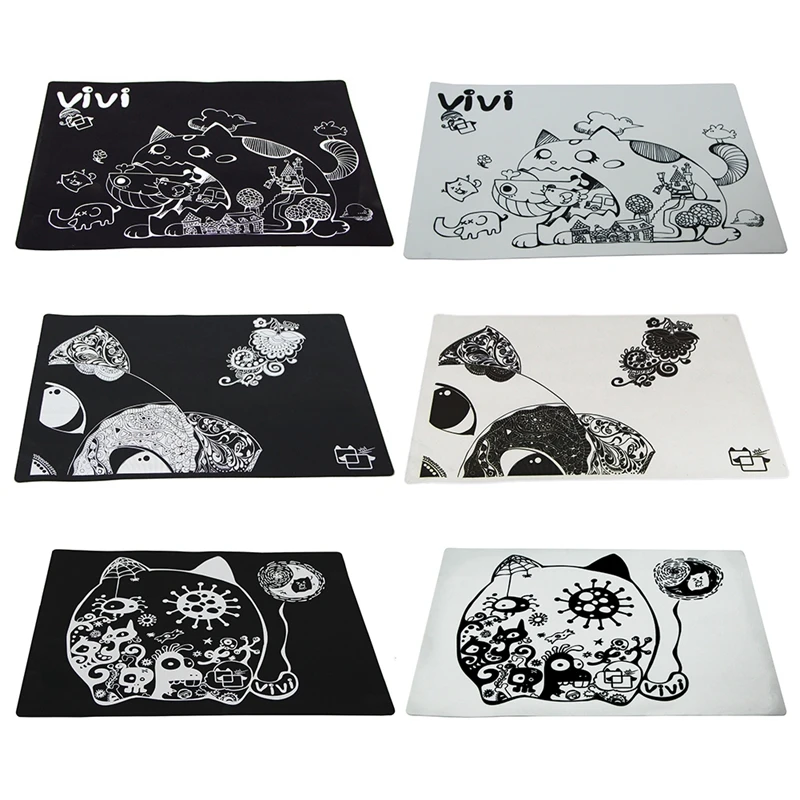 

Hand Drawn Cat Pattern Pet Table Mat Non-slip Isolating Falling Food Durable Cat Kitten Mat Supplies for Pet Eating Table