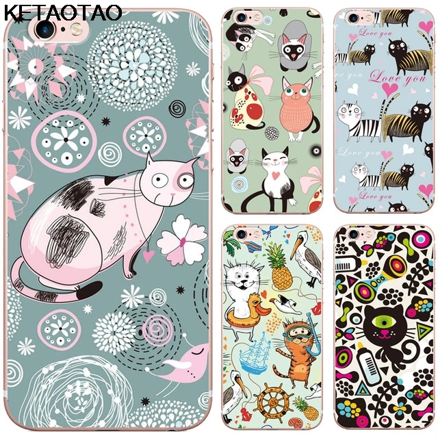 KETAOTAO Красивые милые Мультяшные животные кошка телефонные чехлы для iPhone 4S 5S 6 6S 7 8 Plus X Чехол кристально чистый