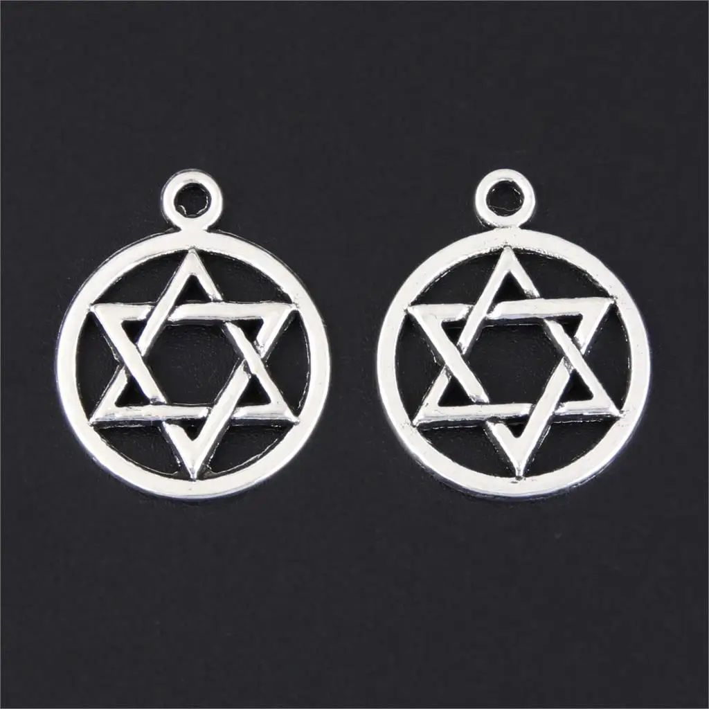 

35pcs Antique Sliver Wicca Pentacle star of david Round Charm Pendants for Jewelry Making DIY Handmade Craft 22x18mm A1857