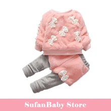 COOLELVES Automne/Hiver Bébé Fille Chaud Costumes de Causalité Manches Longues Costume Toddles Filles Bowknot perle épais Enfants vêtements ensemble 1-4A