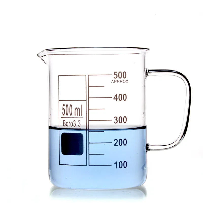 500ml Glass Beaker Coffee Mug Cup With Handle 3.3 Borosilicate Glass Lab Glassware Clear And