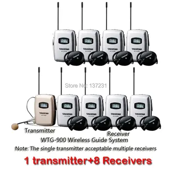 

Hot Takstar WTG-900 Wireless Tour Guide System 780-850MHZ FHSS design high quality sound reproduction 1 transmitter+8 Receivers
