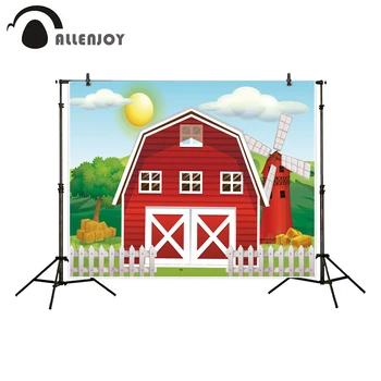 

Allenjoy Farm theme photography backdrop red barn Barnyard house kids birthday illustration background photo studio photobooth