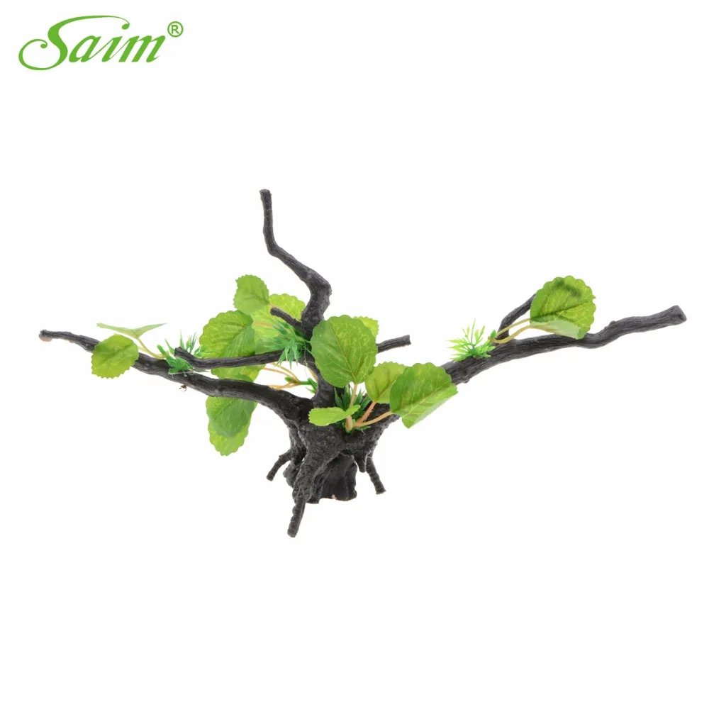 13" Aquarium Plants Acuarios Tree Branches Resin Green Leaves