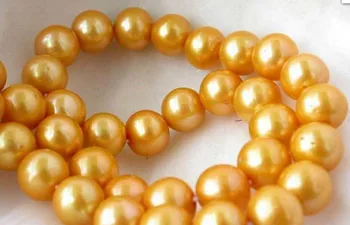 

CHARMING 18" 9-10 MM SOUTH NATURAL PEARL NECKLACE YELLOW CLASP